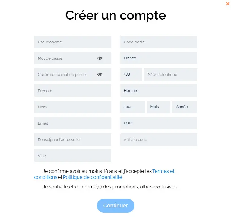 Proceso de registro CASHALOT CASINO